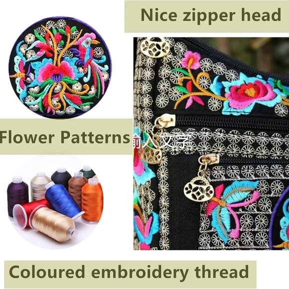 Hobo Crossbody Bag for women, Vintage Ethnic Tribal Embroidered Boho Hippie Tote - Picture 6 of 6